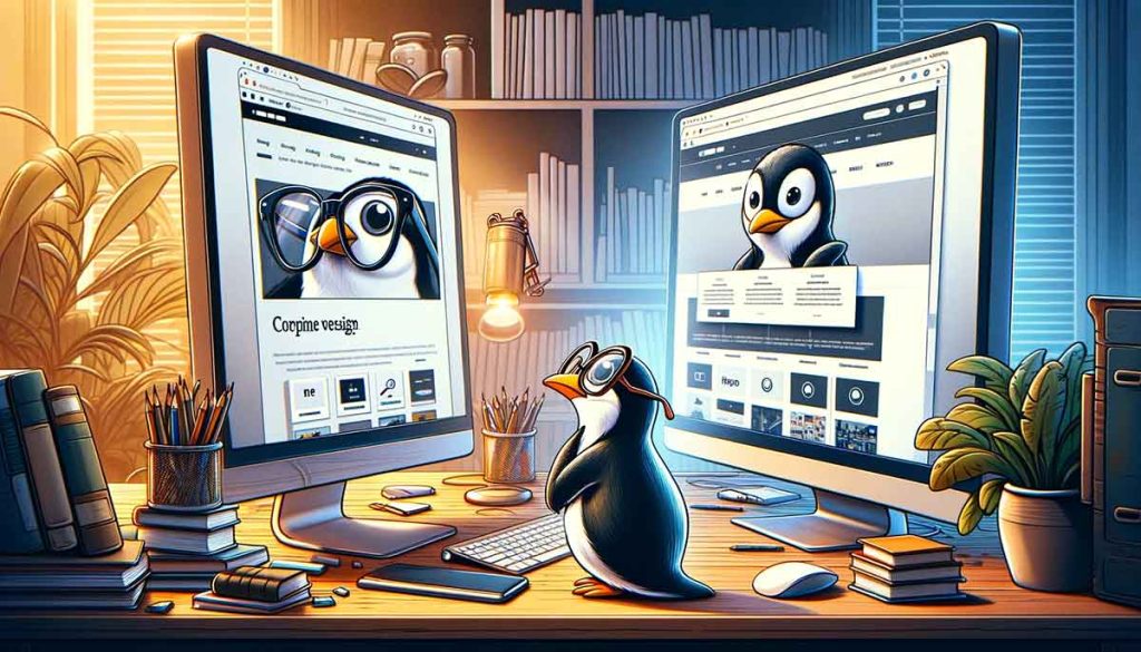 Penguin Comparing Two Websites