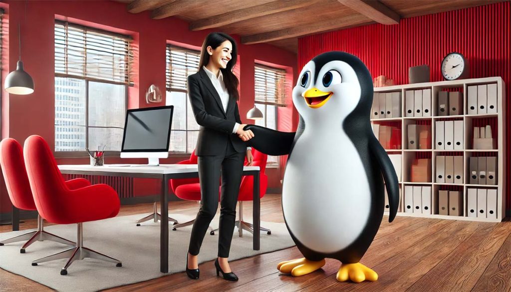 Woman Shaking Hands With Penguin