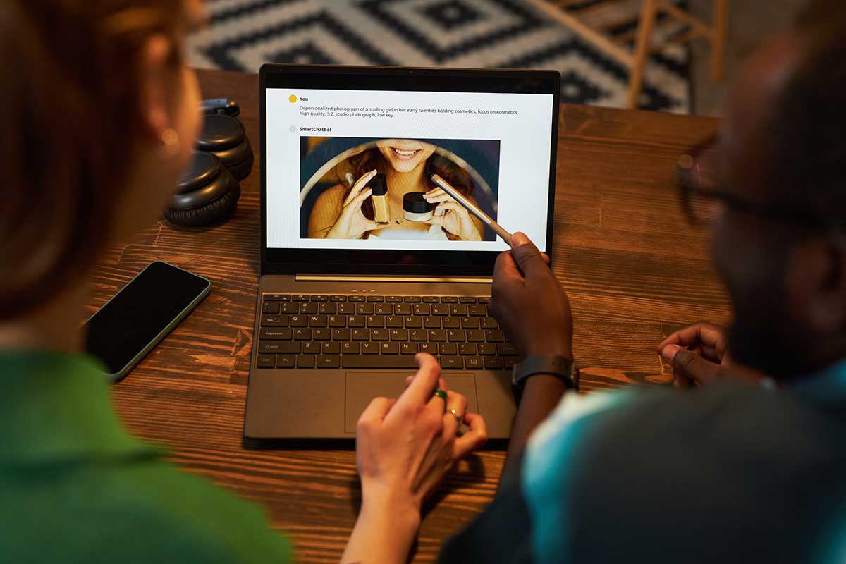 People Looking At Computer With Image