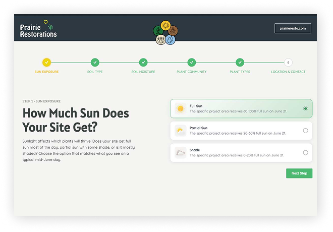 Screenshot of Presto interactive tool- Step One: Sun Exposure