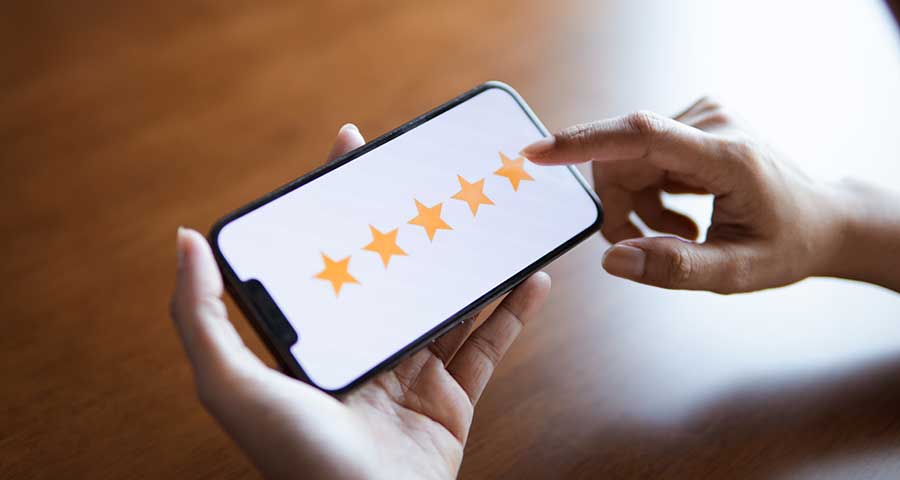 Five stars on a smart phone screen