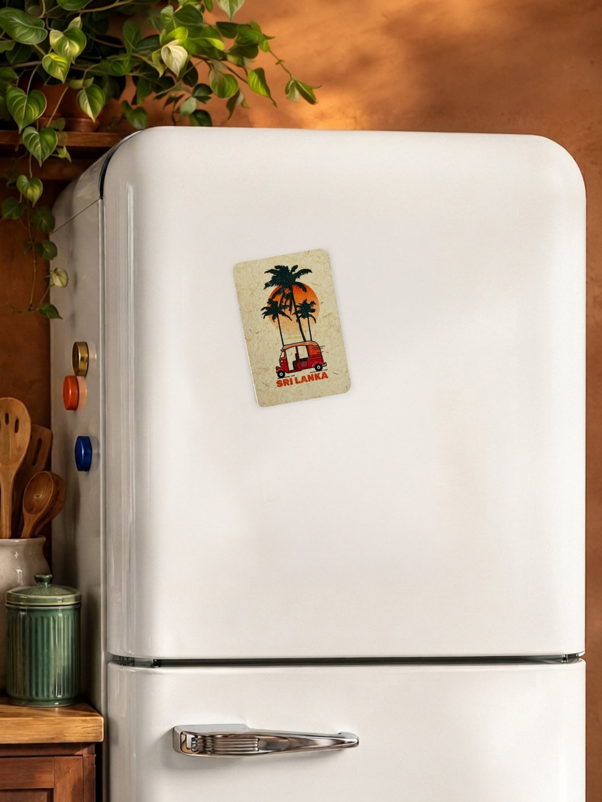 Tuk-Tuk with Palm Trees - Mana Grass Fridge Magnet - Image 2