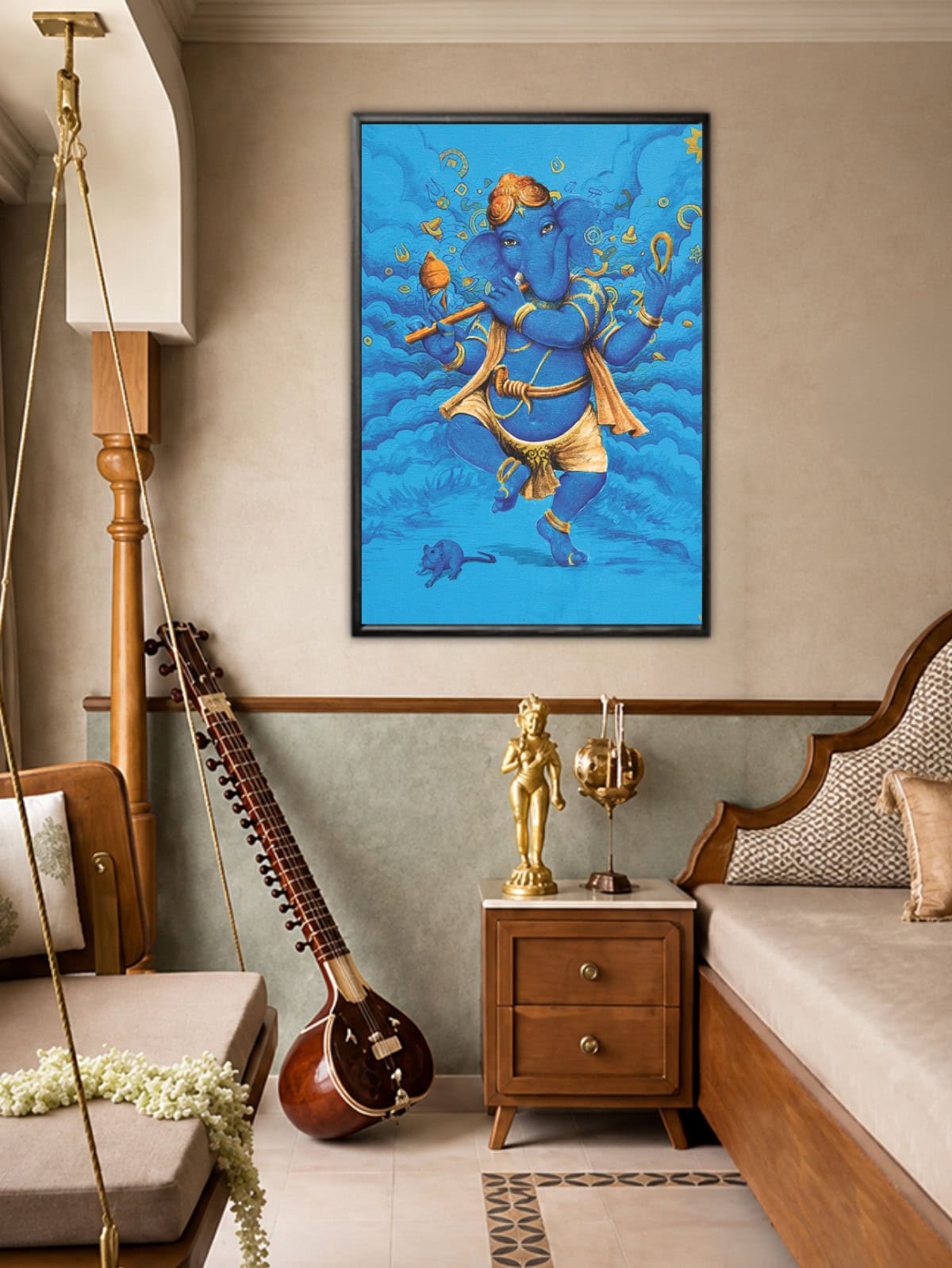 Blue Dancing Ganesha with Flute - Image 2