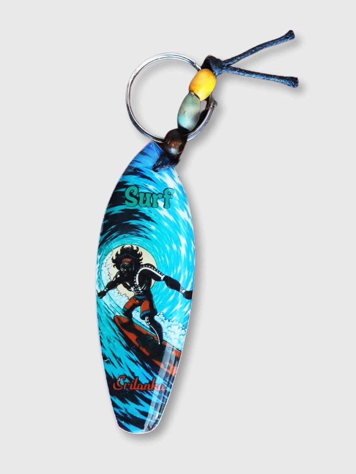 Vibrant Blue Surfer Dude Surf Ceylon Key Tag