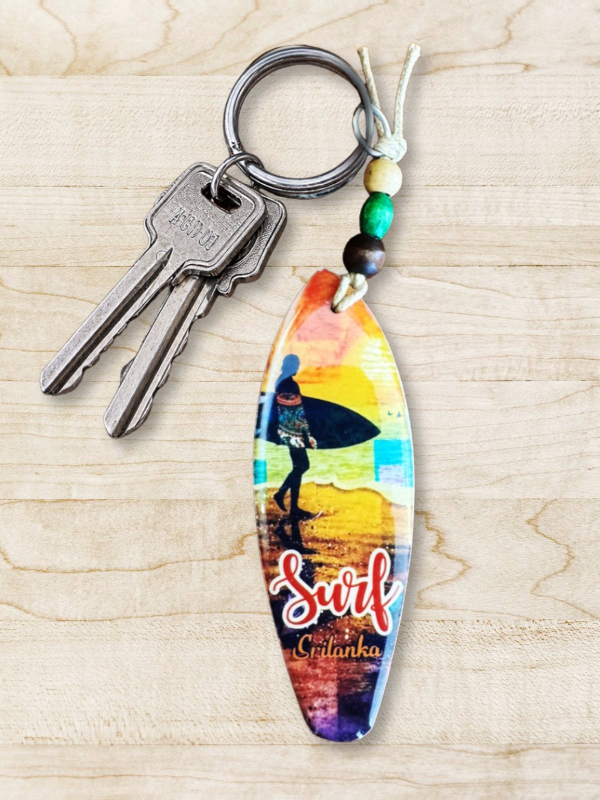 Vibrant Color Surfer Girl Surf Ceylon Key Tag - Image 2