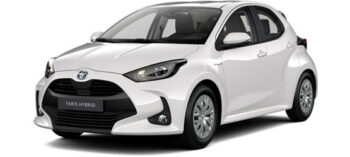 Toyota Yaris Hybrid bianca, auto compatta ed efficiente.
