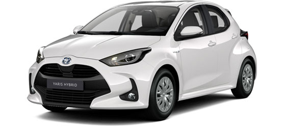 Toyota Yaris Hybrid bianca, auto compatta ed efficiente.