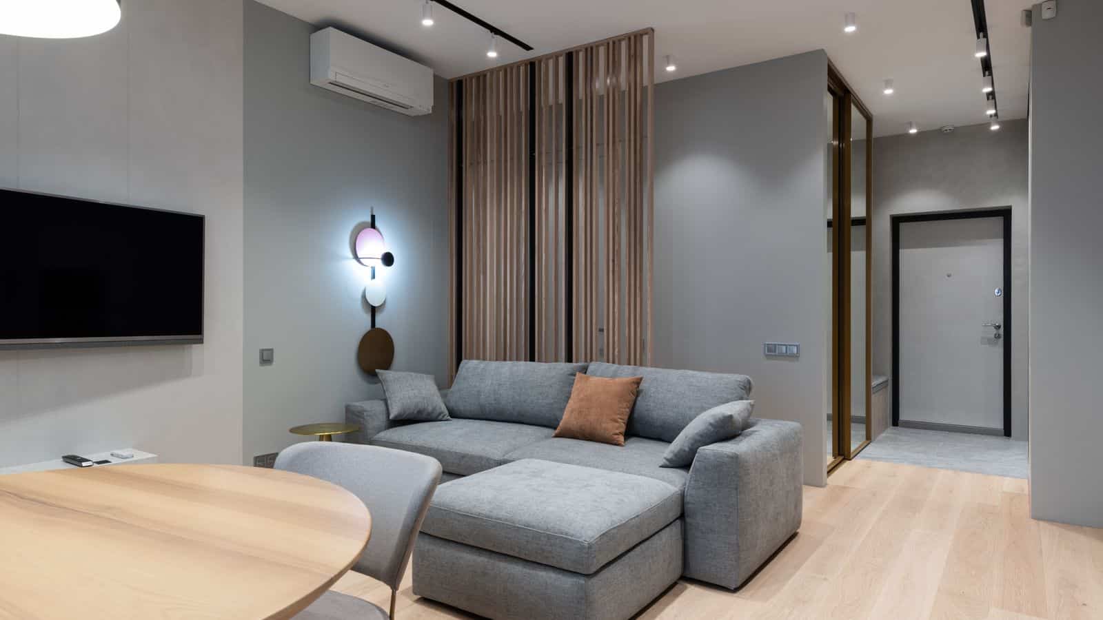 Modern furnished living room interior typical of a short term rental property