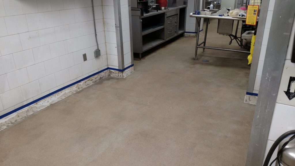 Commercial epoxy flooring: commercial kitchen tan blue cove