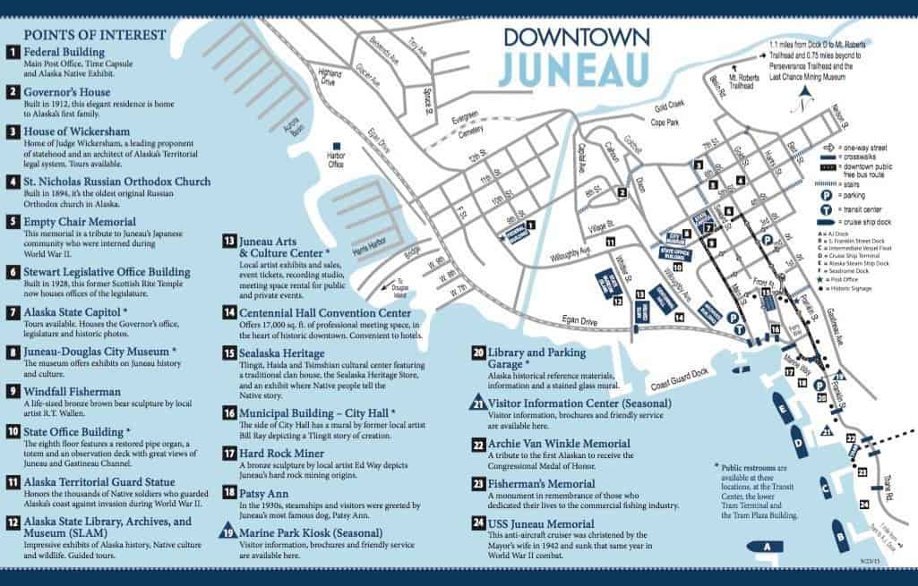 Map of the downtown amenities in Juneau.
