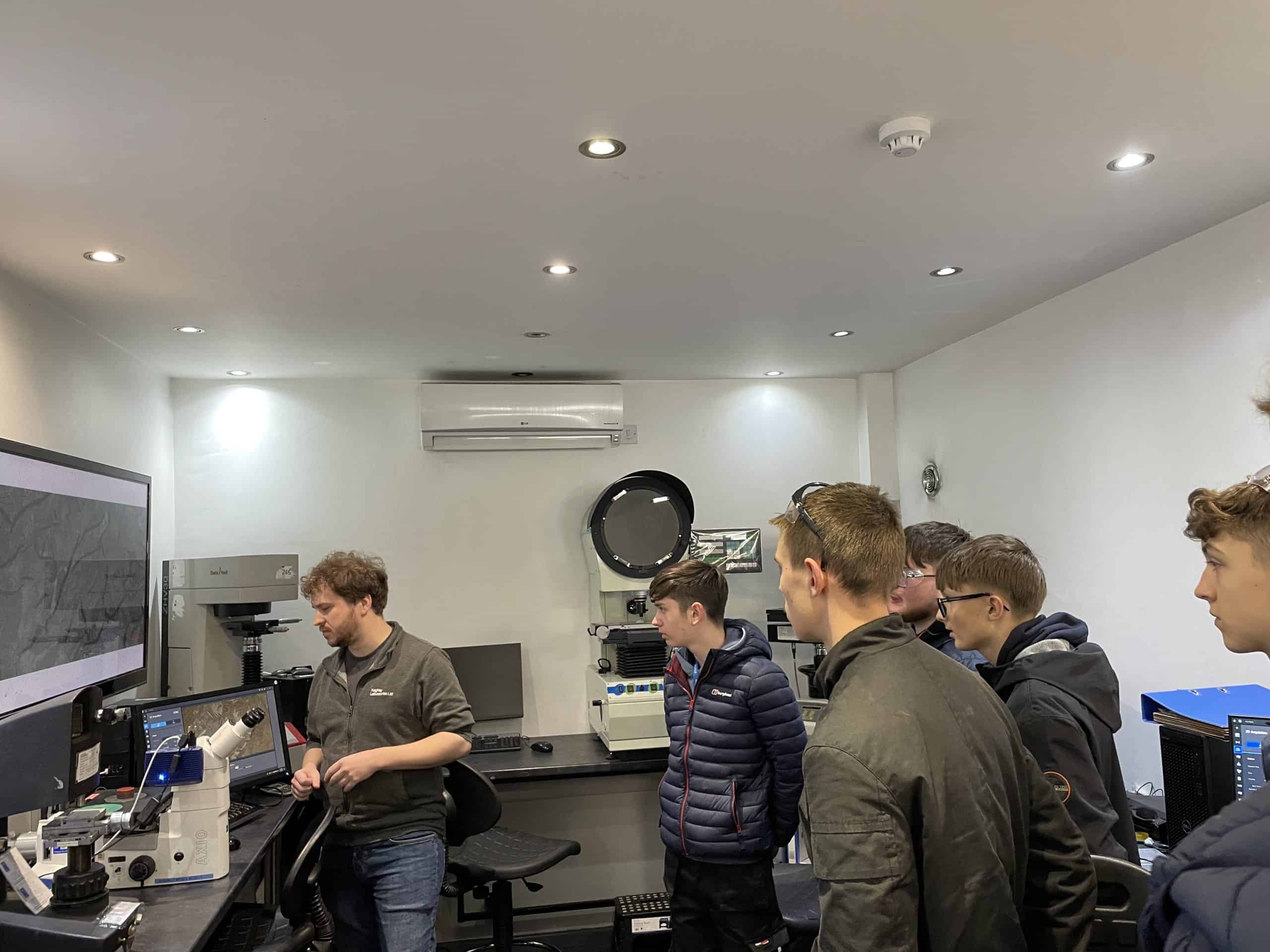 Group of students in laboratory during training at Keighley Labs.