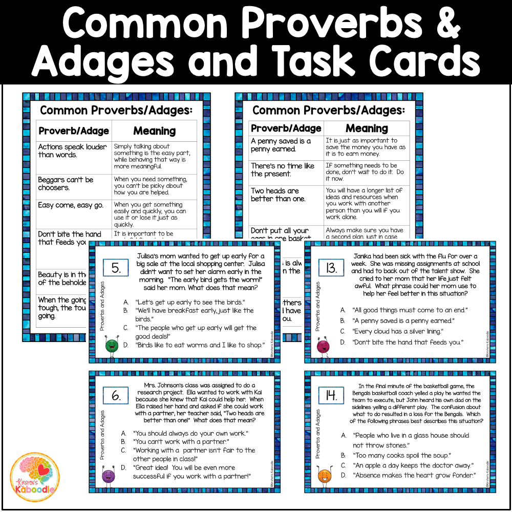 Proverbs and Adages Activities: Task Cards, Anchor Charts, and Worksheets - preview 2