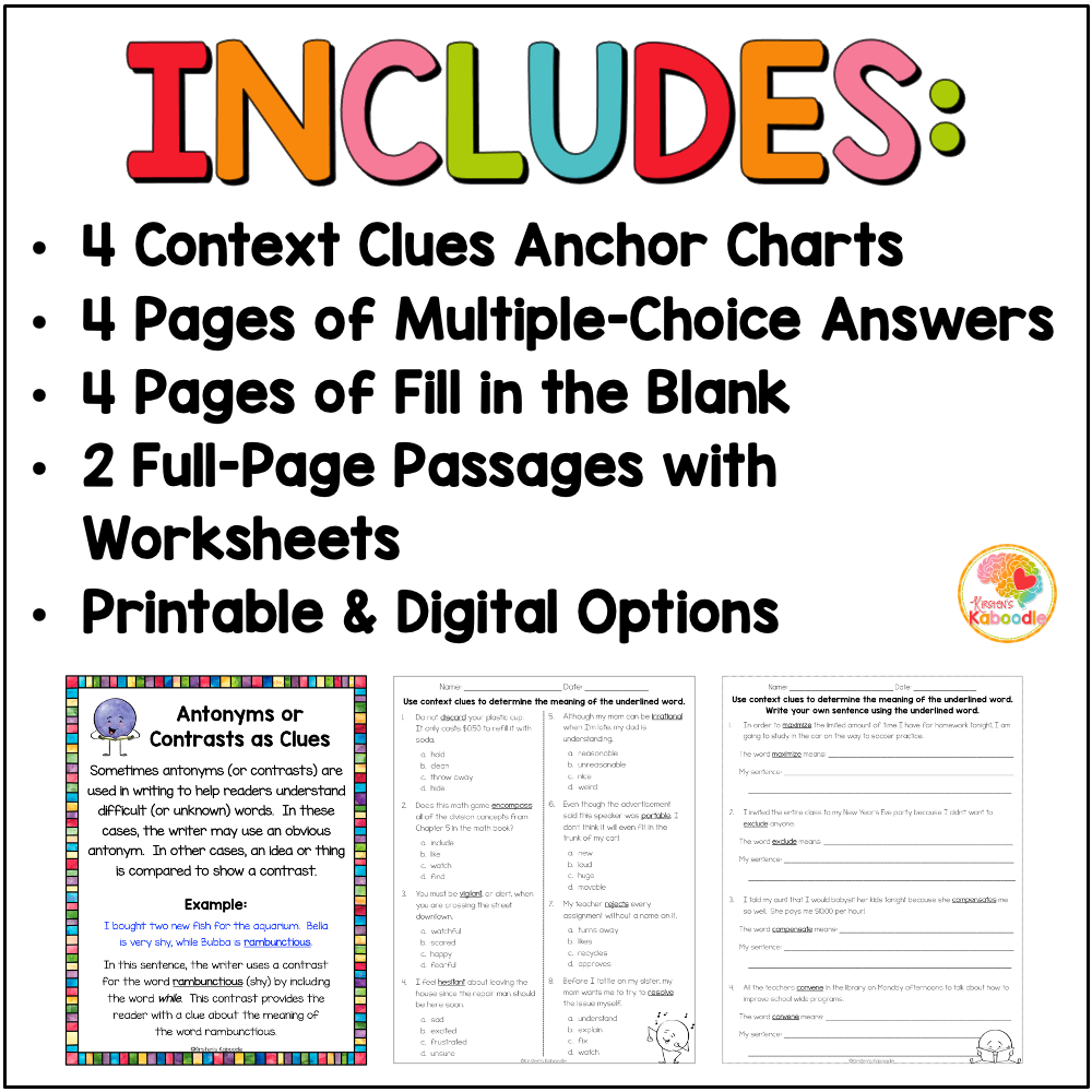 Context Clues Worksheets and Anchor Charts for 3rd, 4th, and 5th Grade - preview 1