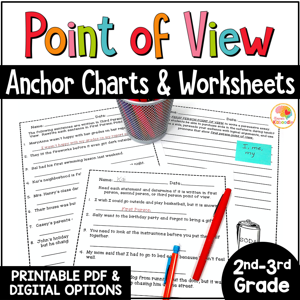 Point of View Worksheets and Anchor Charts Activities for 2nd and 3rd Grade