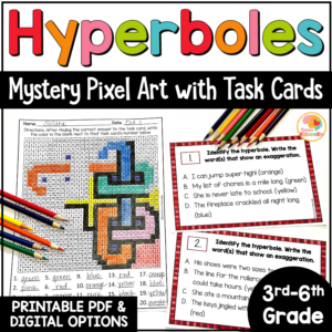 Hyperbole Pixel Art Color by Code Task Cards Activity Coloring Page: Print & Digital