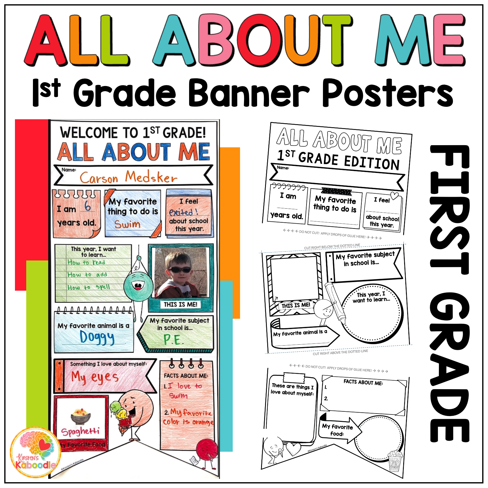 1st Grade All About Me Banner Poster Activity: First Day of First Week of School Craft