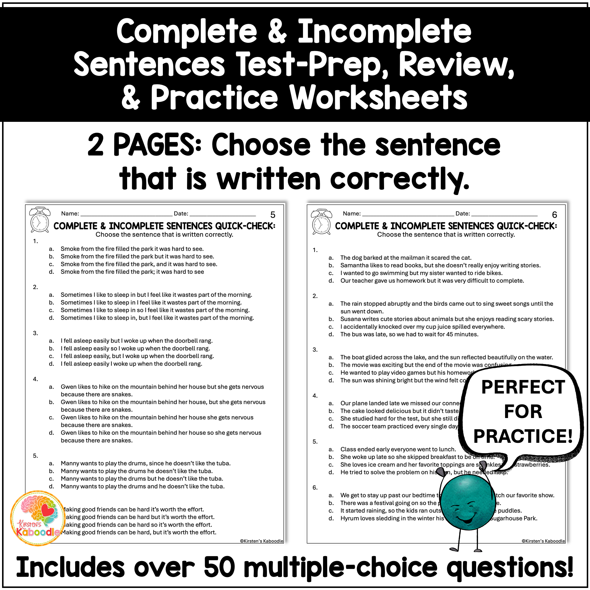 Complete and Incomplete Sentences Quick Checks: Test Prep Practice Worksheets for Review 4th, 5th, 6th - preview 3