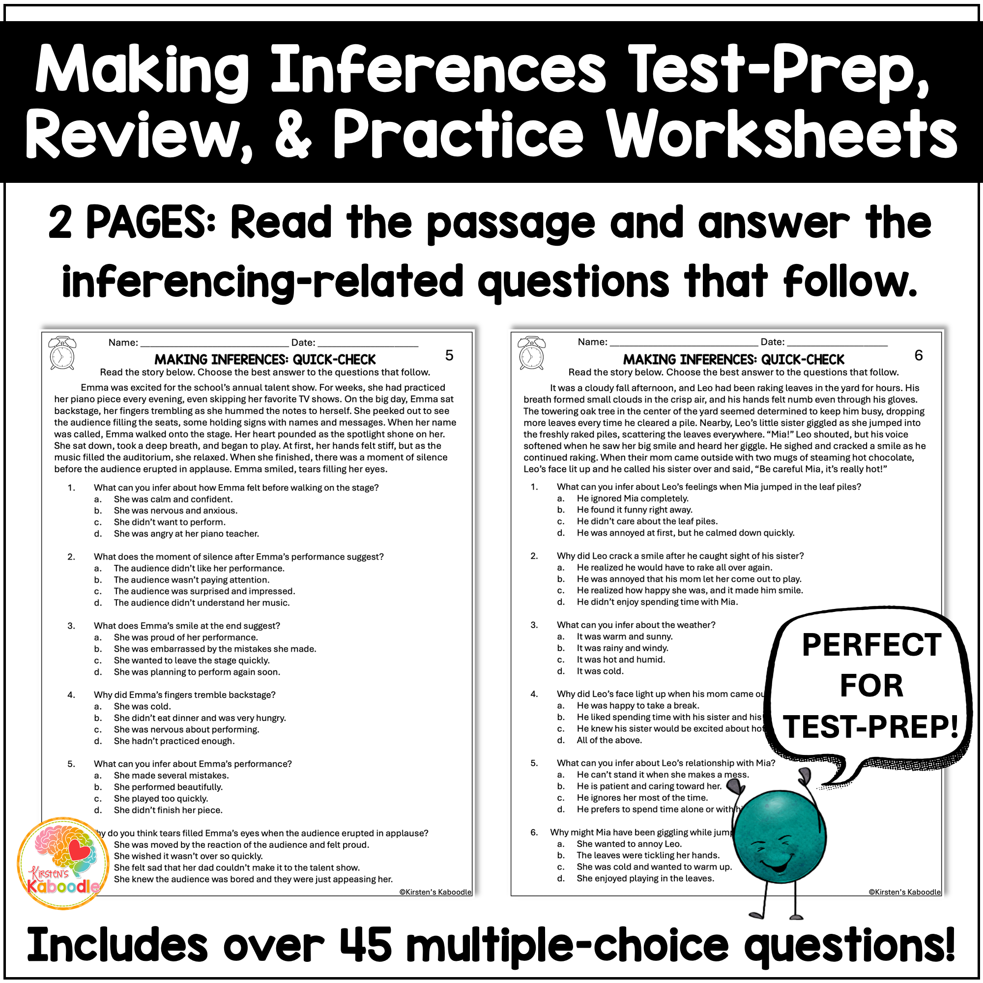 Making Inferences Quick Checks: Test Prep Practice Worksheets for Review 3rd, 4th, 5th, 6th Grade - preview 3