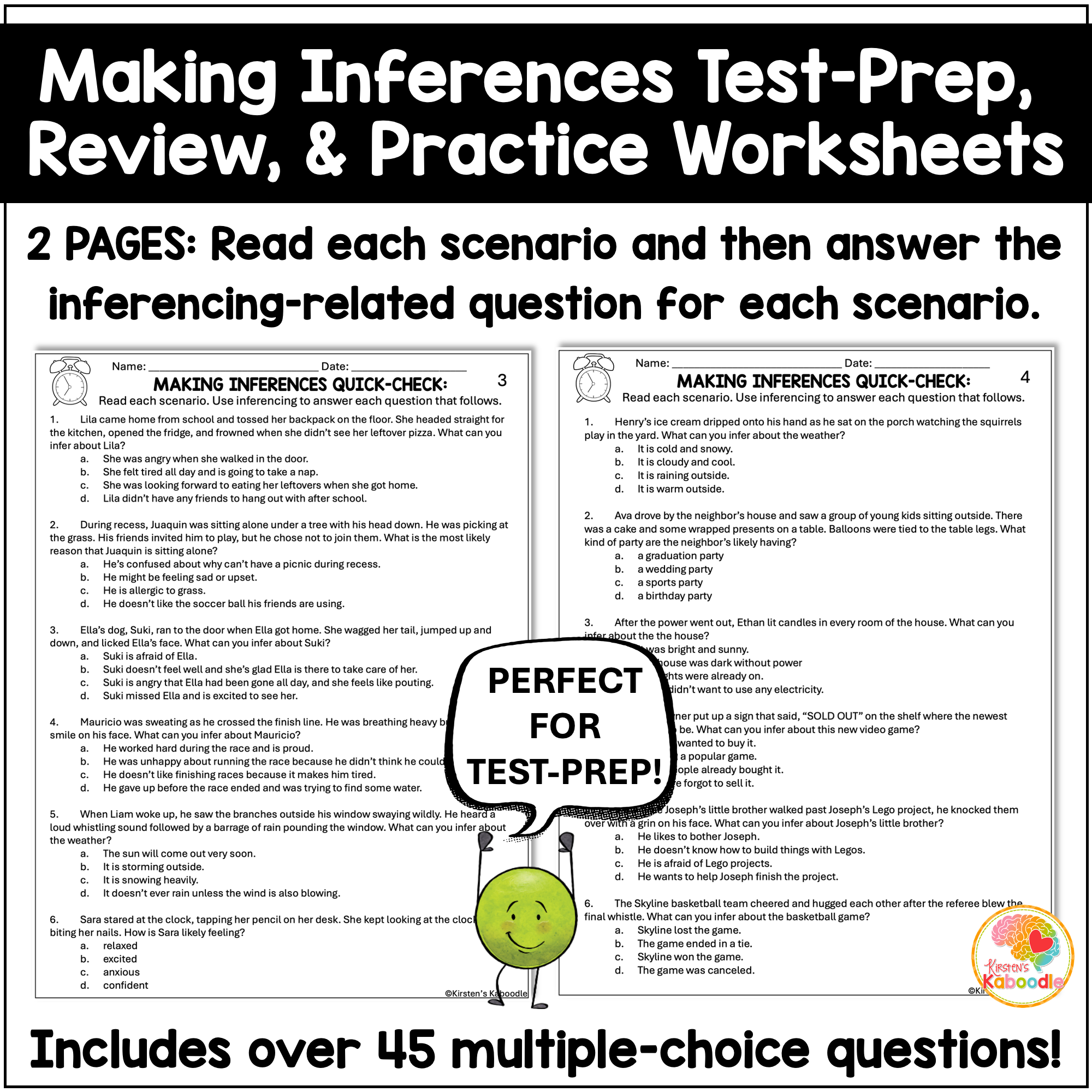 Making Inferences Quick Checks: Test Prep Practice Worksheets for Review 3rd, 4th, 5th, 6th Grade - preview 2