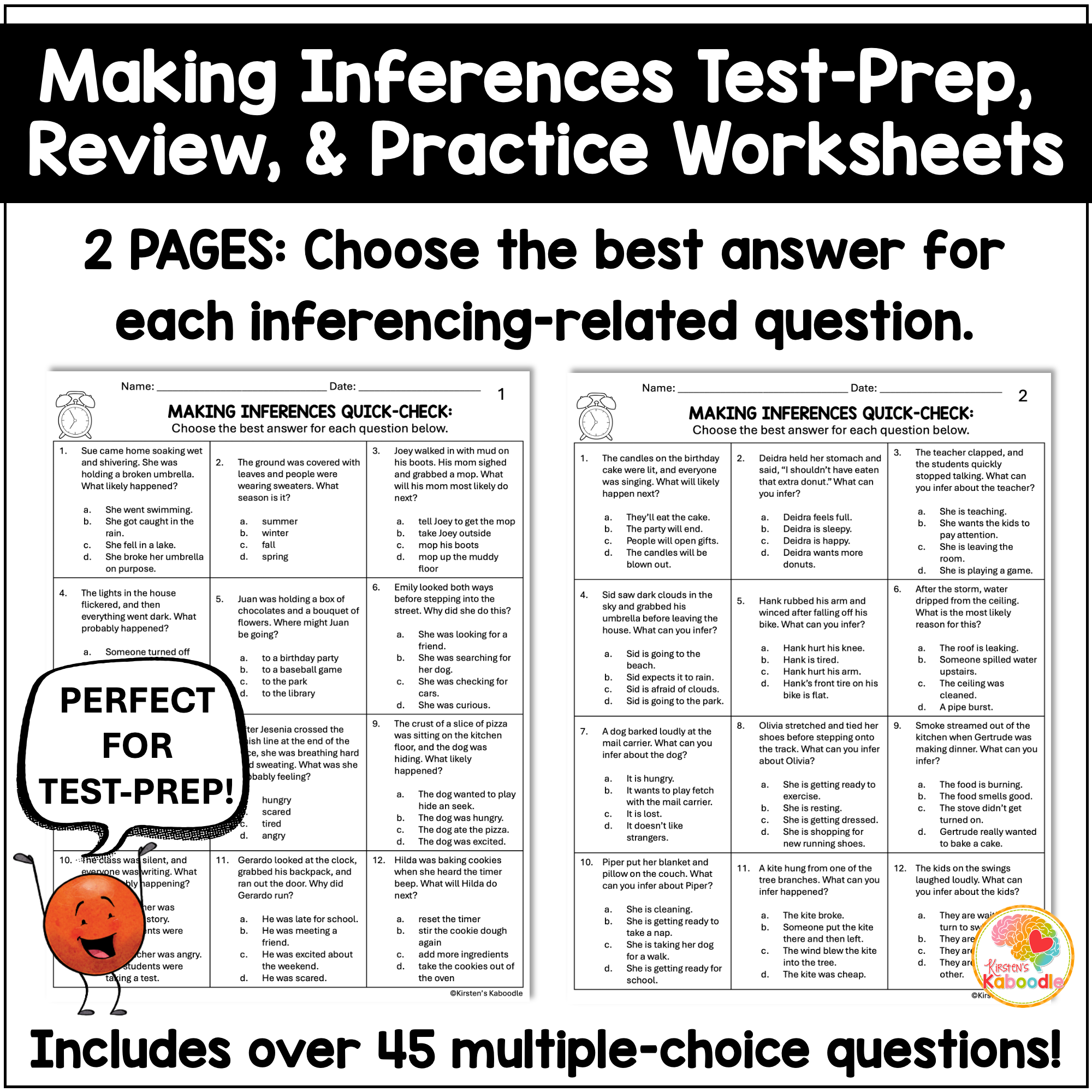 Making Inferences Quick Checks: Test Prep Practice Worksheets for Review 3rd, 4th, 5th, 6th Grade - preview 1