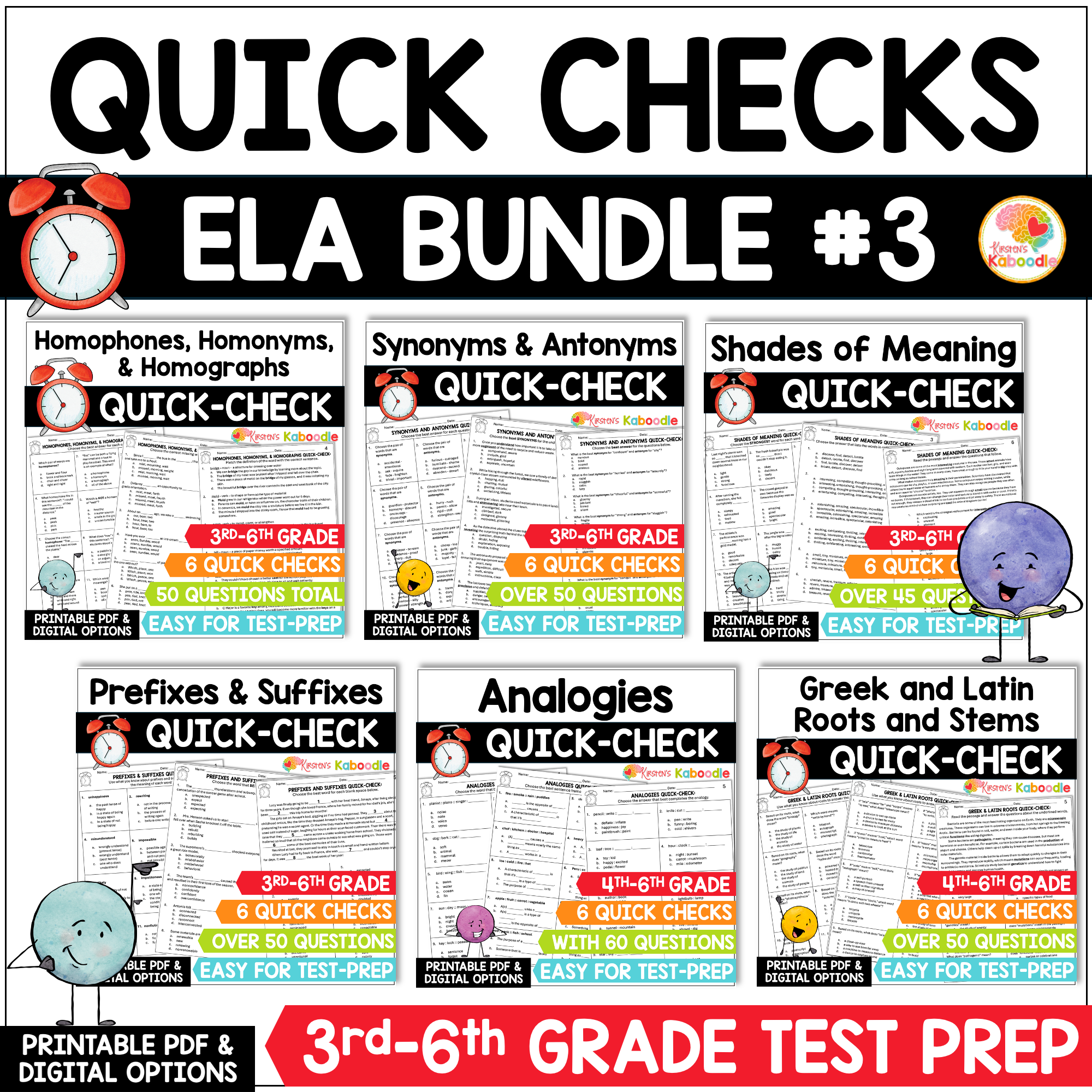 Vocabulary Quick Checks Review ELA BUNDLE #3: Test-Prep Activities for 3rd-6th Grade