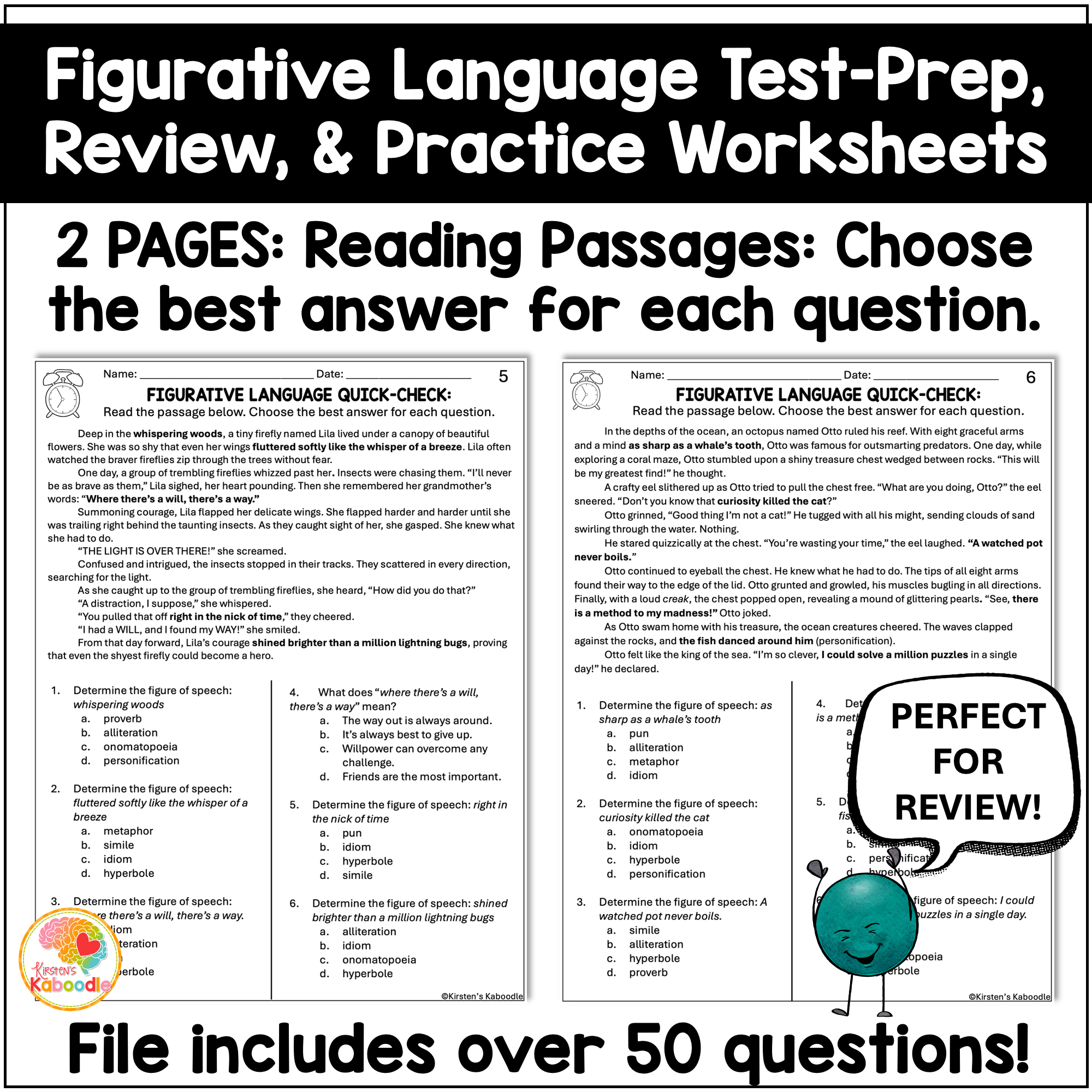 Figurative Language Quick Check Test Prep Worksheets Review for 4th, 5th, & 6th Grade - preview 3