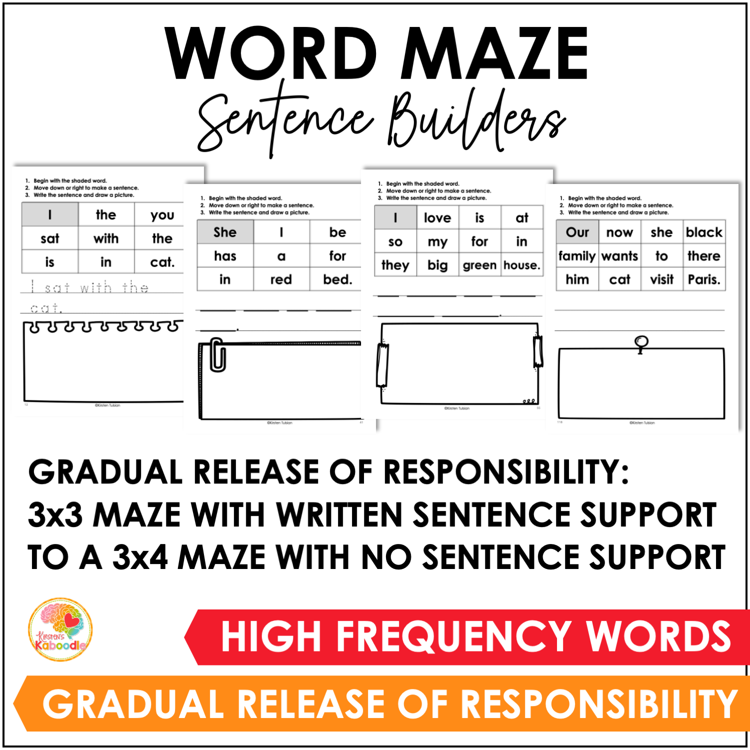 111 Word Maze Sentence Builders™: LEVEL ONE Sentence Writing Activities for Kinder & 1st Grade - Image 4