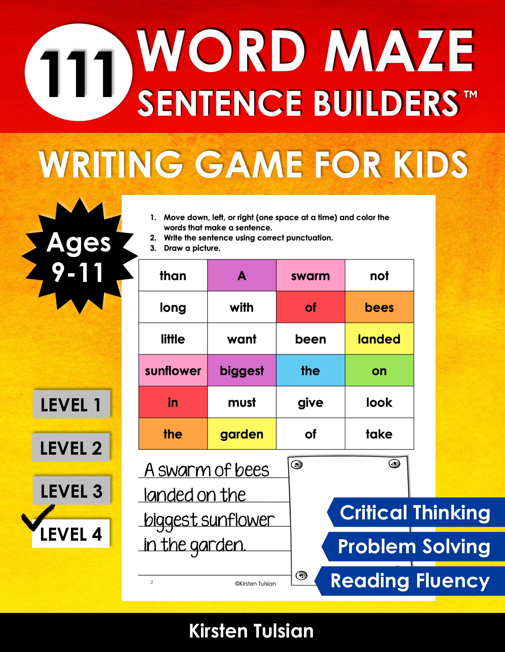 111 Word Maze Sentence Builders: LEVEL FOUR Writing Game for Kids Ages 9-11 to Improve Critical Thinking, Reading Fluency, and Problem Solving