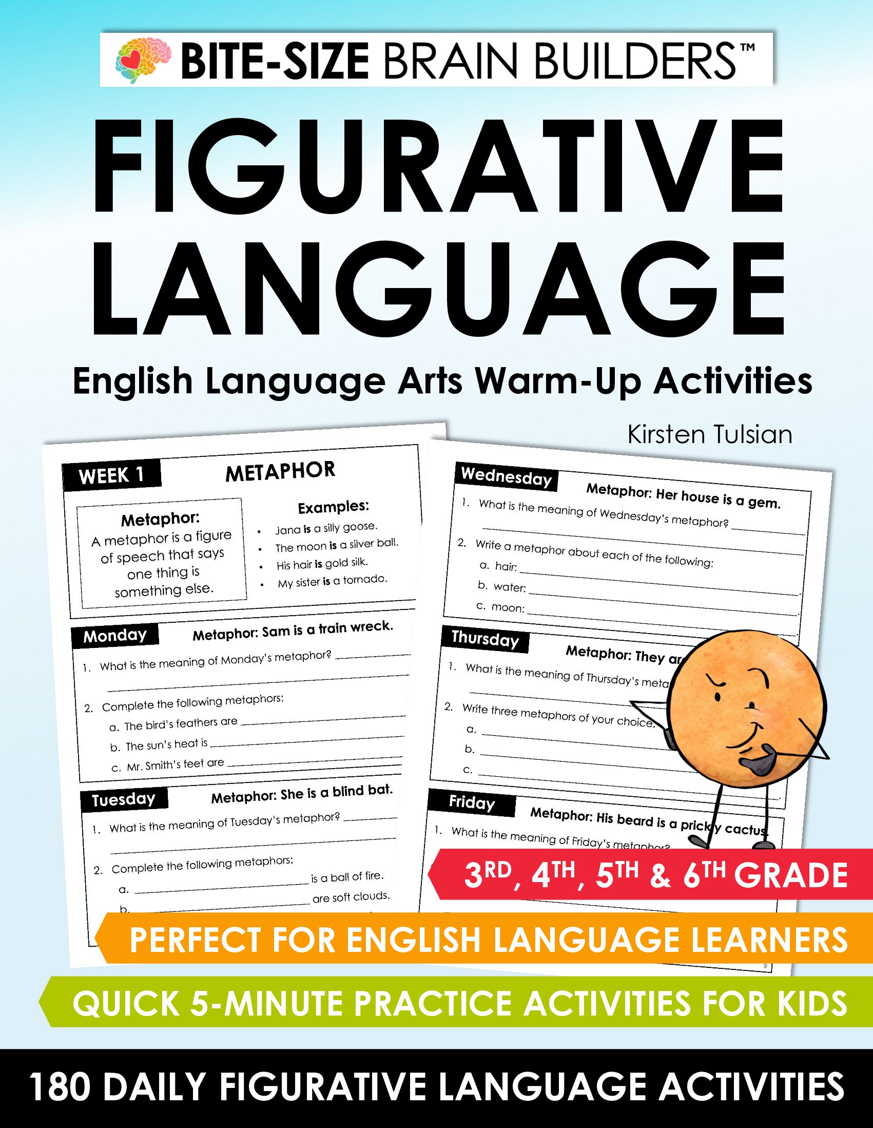 180 Daily Figurative Language Activities: Elementary English Language Arts 5-Minute Practice Activities for 3rd, 4th, 5th & 6th Grade (Bite-Size Brain Builders Workbooks)