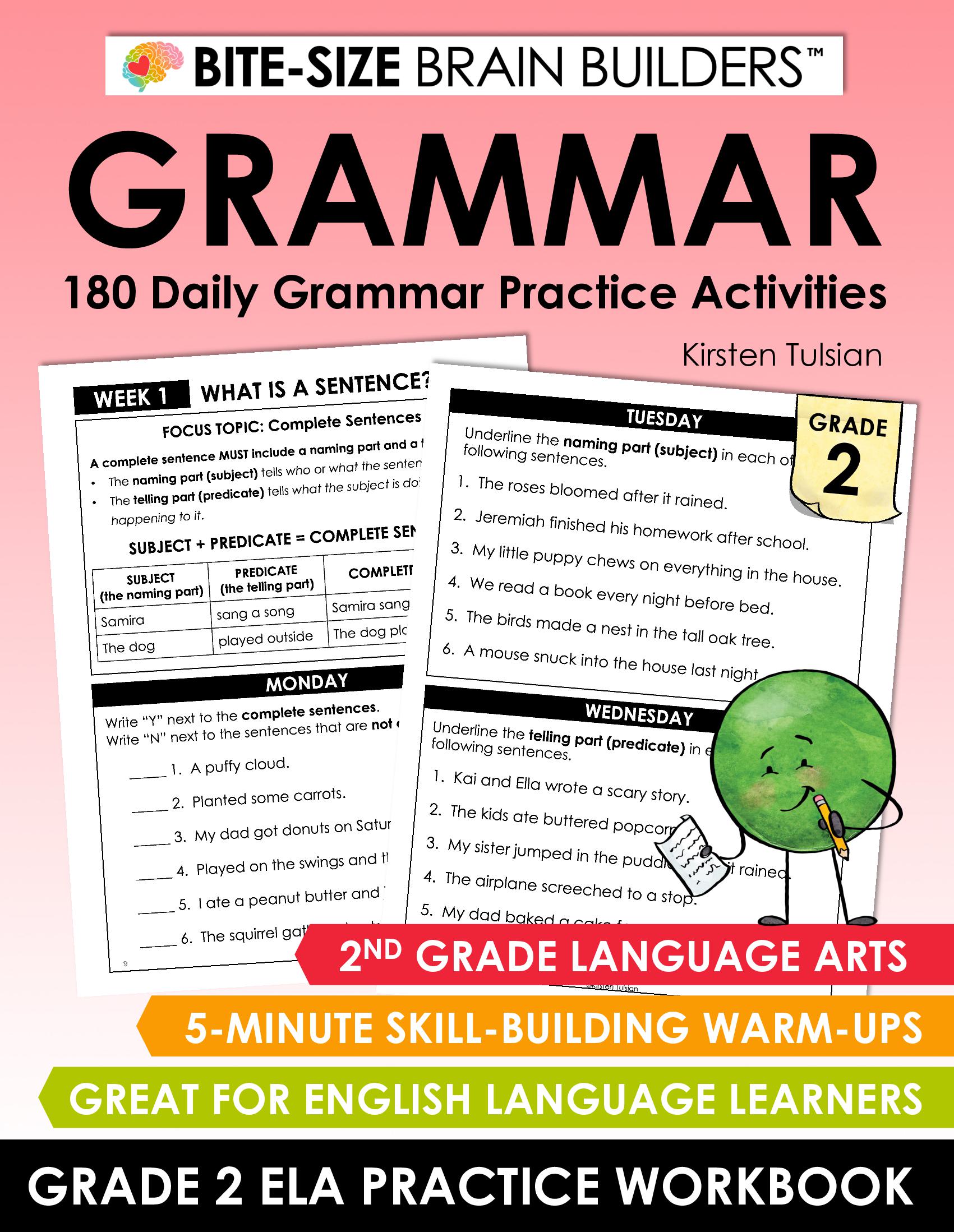 180 Daily Grammar Practice Activities: 2nd Grade English Language Arts Lessons and Skill-Building Warm-Ups (Bite-Size Brain Builders Workbooks)