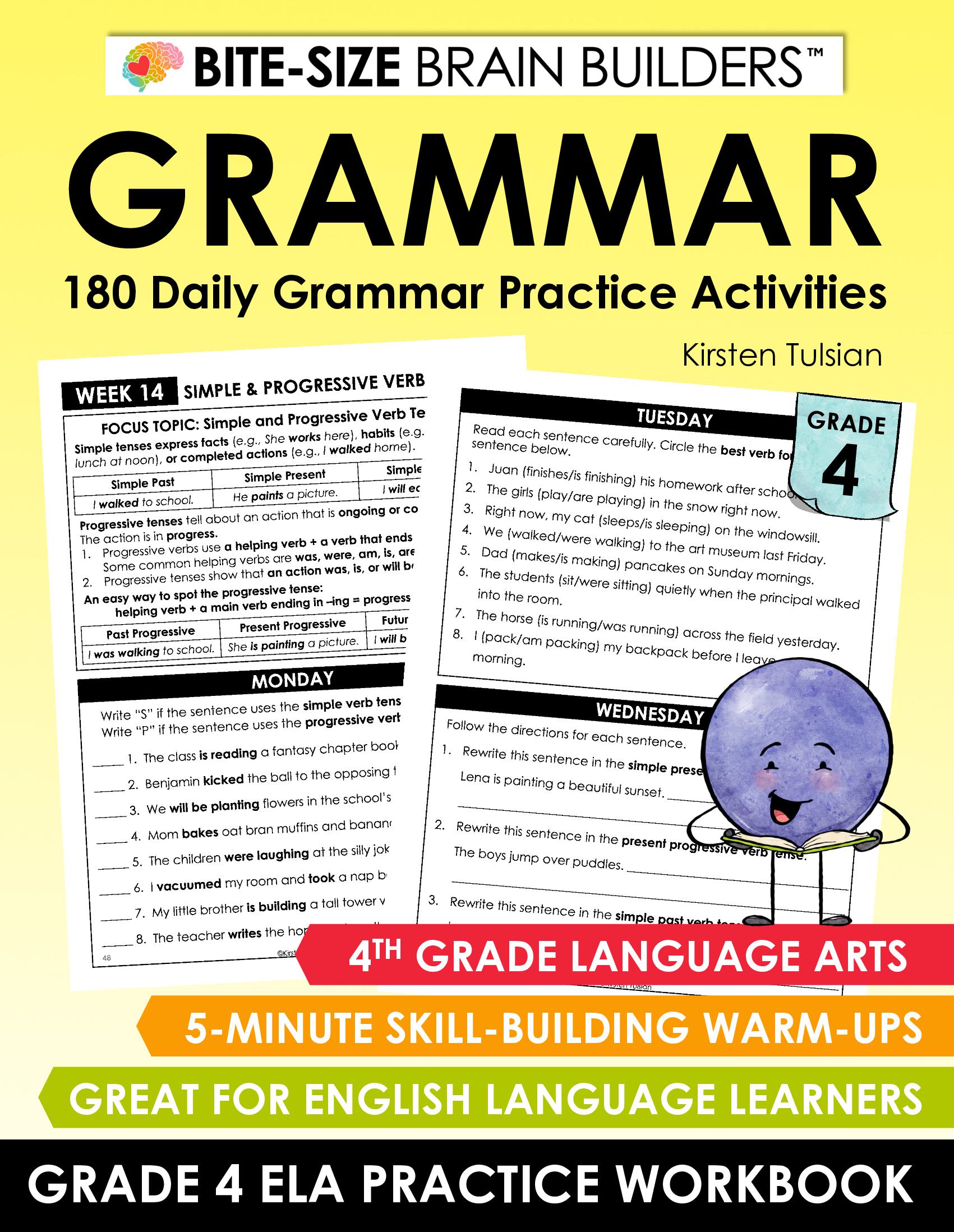 180 Daily Grammar Practice Activities: 4th Grade Language Arts Lessons and Skill-Building Warm-Ups (Bite-Size Brain Builders Workbooks)