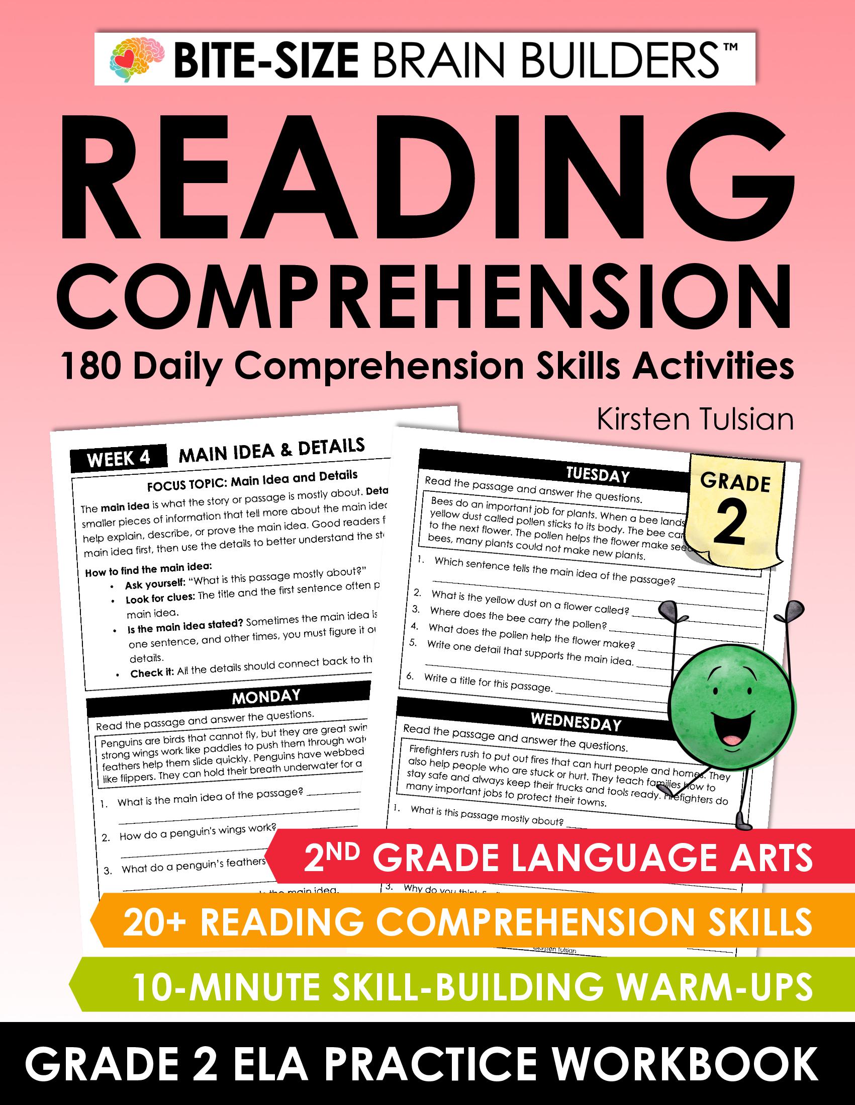 180 Daily Reading Comprehension Skills Practice Activities: 2nd Grade English Language Arts Lessons and Skill-Building Warm-Ups (Bite-Size Brain Builders Workbooks)