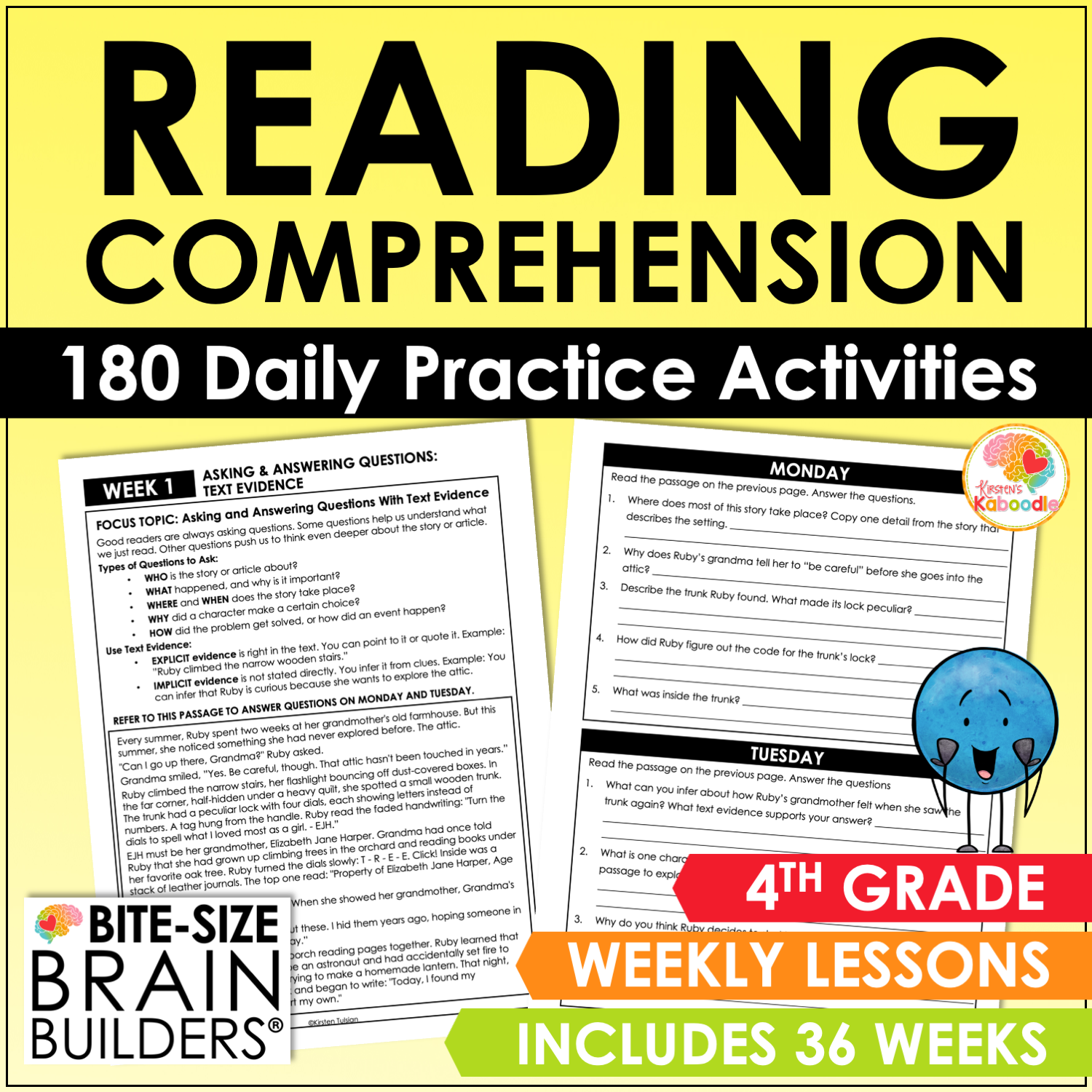 180 Daily Reading Comprehension Skills Practice Activities: 4th Grade Bite-Size Brain Builders Language Arts Lessons & Skill-Building Warm-Ups