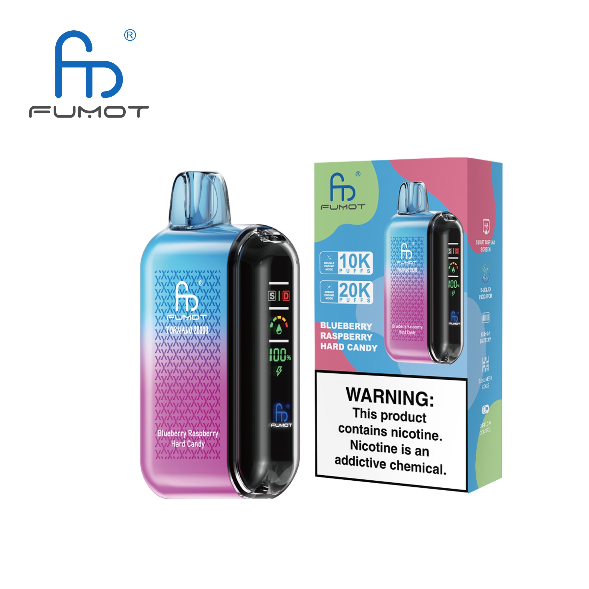 Fumot Tornado 20000 Blueberry Raspberry Hard Candy – Image 2