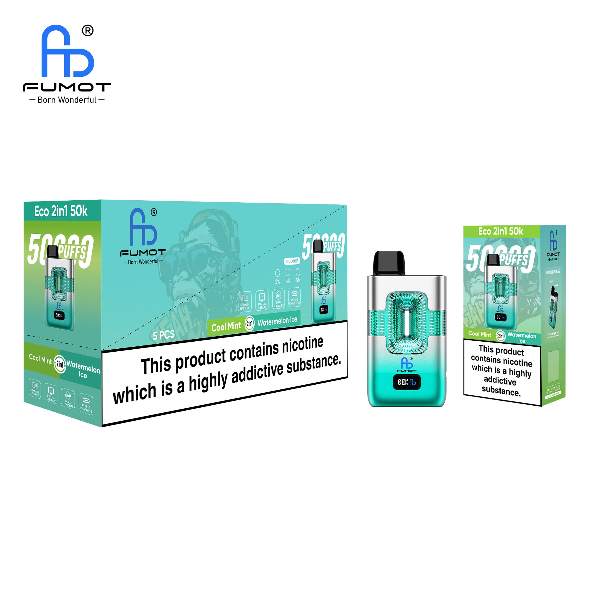 Fumot ECO 2in1 50K Cool Mint & Watermelon Ice - Imagen 3