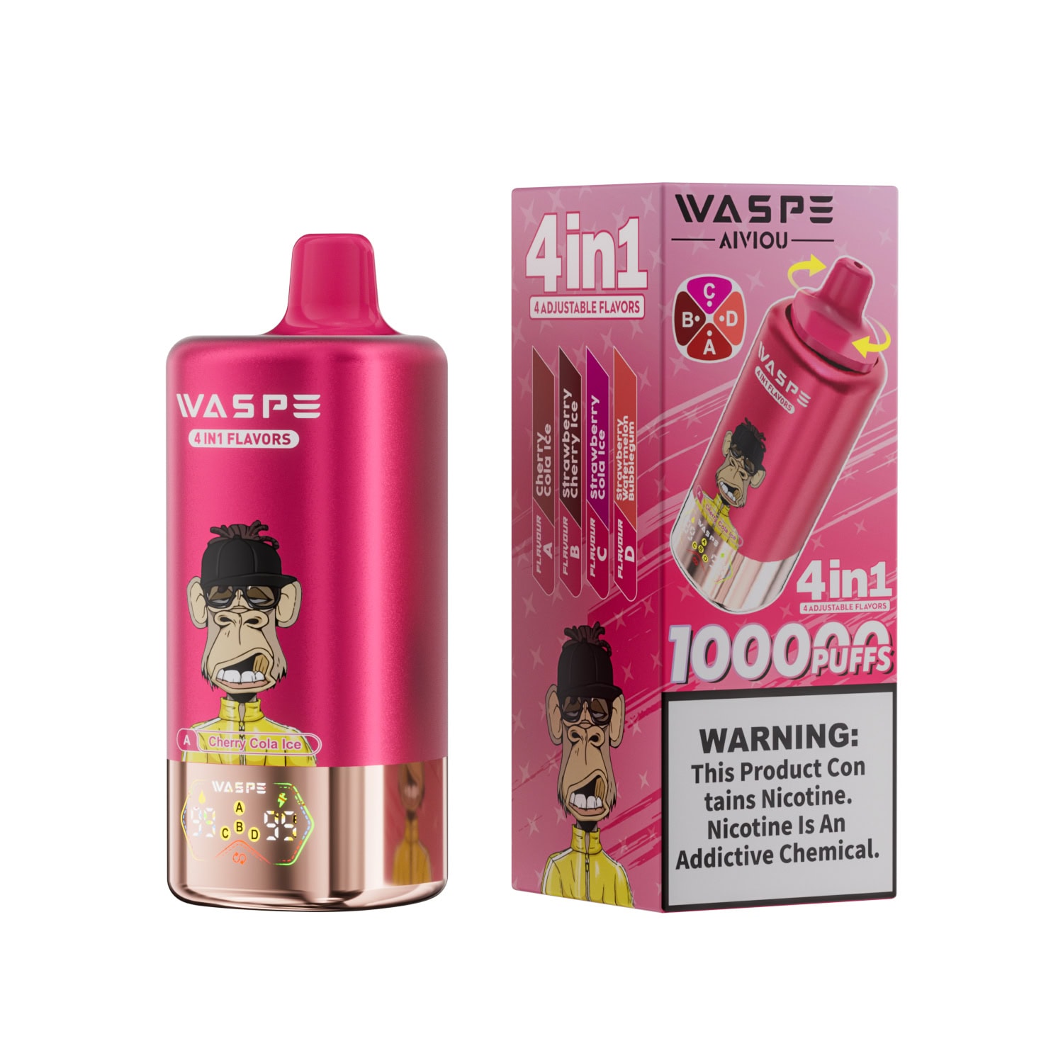 WASPE 4 in 1 100K Cherry Cola Ice & Strawberry Cherry Ice & Strawberry Cola Ice & Strawberry Watermelon Bubblegum - Image 2
