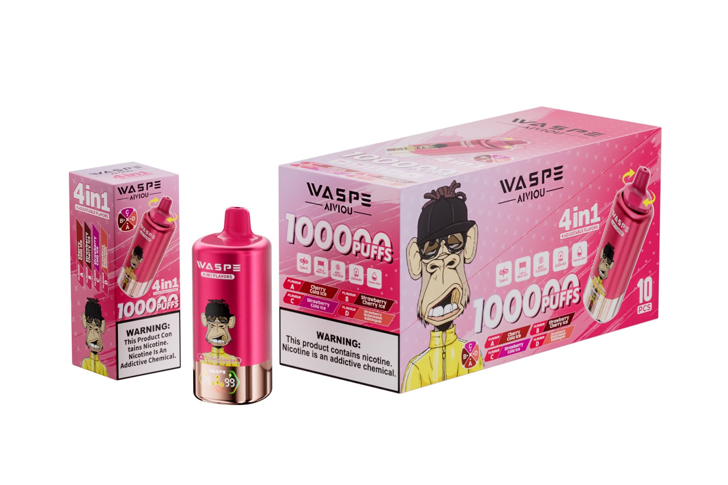 WASPE 4 in 1 100K Cherry Cola Ice & Strawberry Cherry Ice & Strawberry Cola Ice & Strawberry Watermelon Bubblegum - Image 3