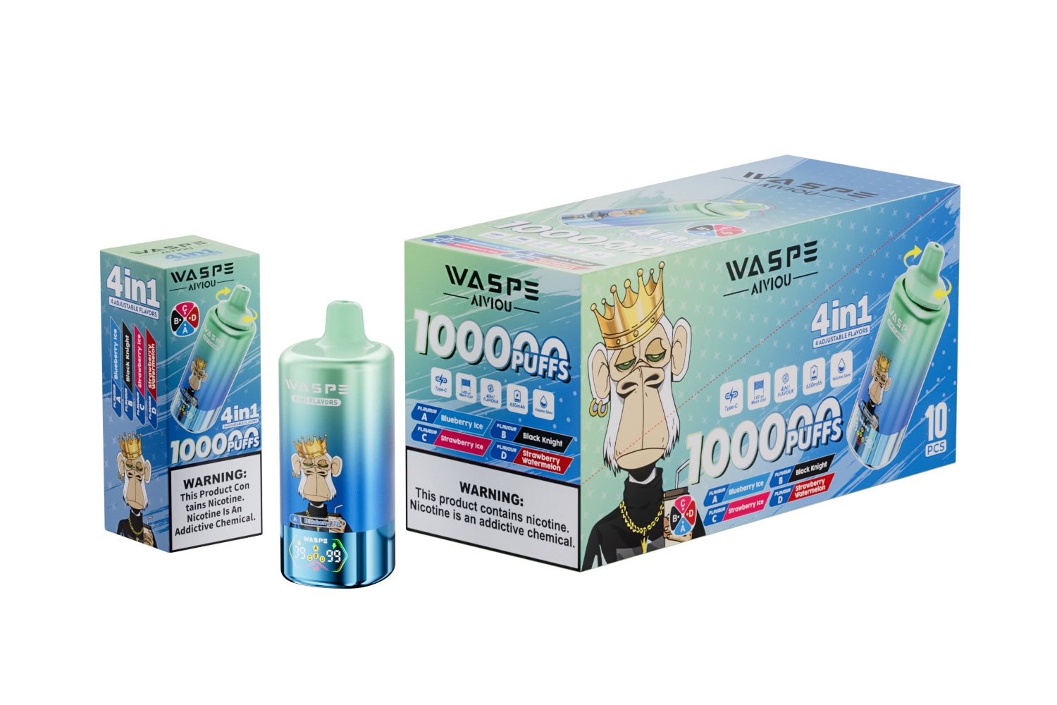 WASPE 4 in 1 100K Blueberry Ice & Black Knight & Strawberry Ice & Strawberry Watermelon - Image 3