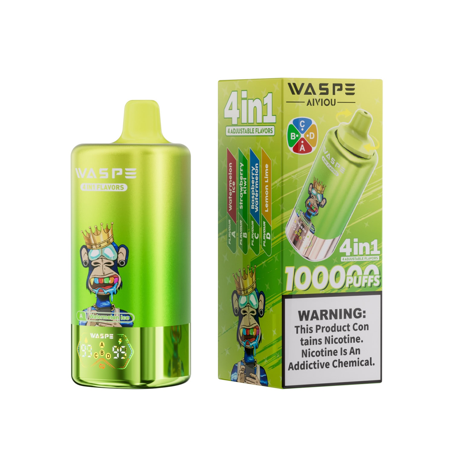 WASPE 4 in 1 100K Watermelon Ice & Strawberry Kiwi & Raspberry Watermelon & Lemon Lime - Image 2