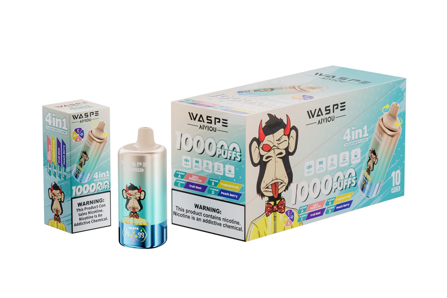 WASPE 4 in 1 100K Juicy Peach Ice & Tropical Fruit & Fruit Blast & Peach Berry - Image 3