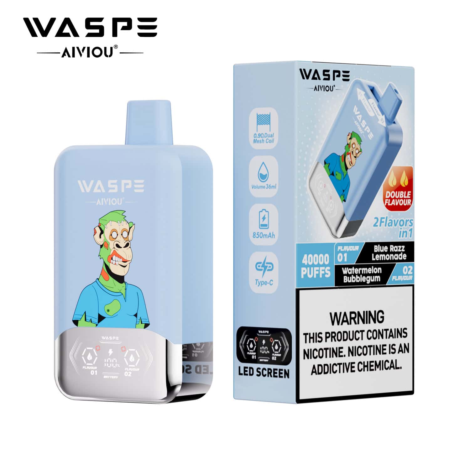 WASPE AIVIOU 40000 Blue Razz Lemonade & Watermelon Bubblegum - Image 2
