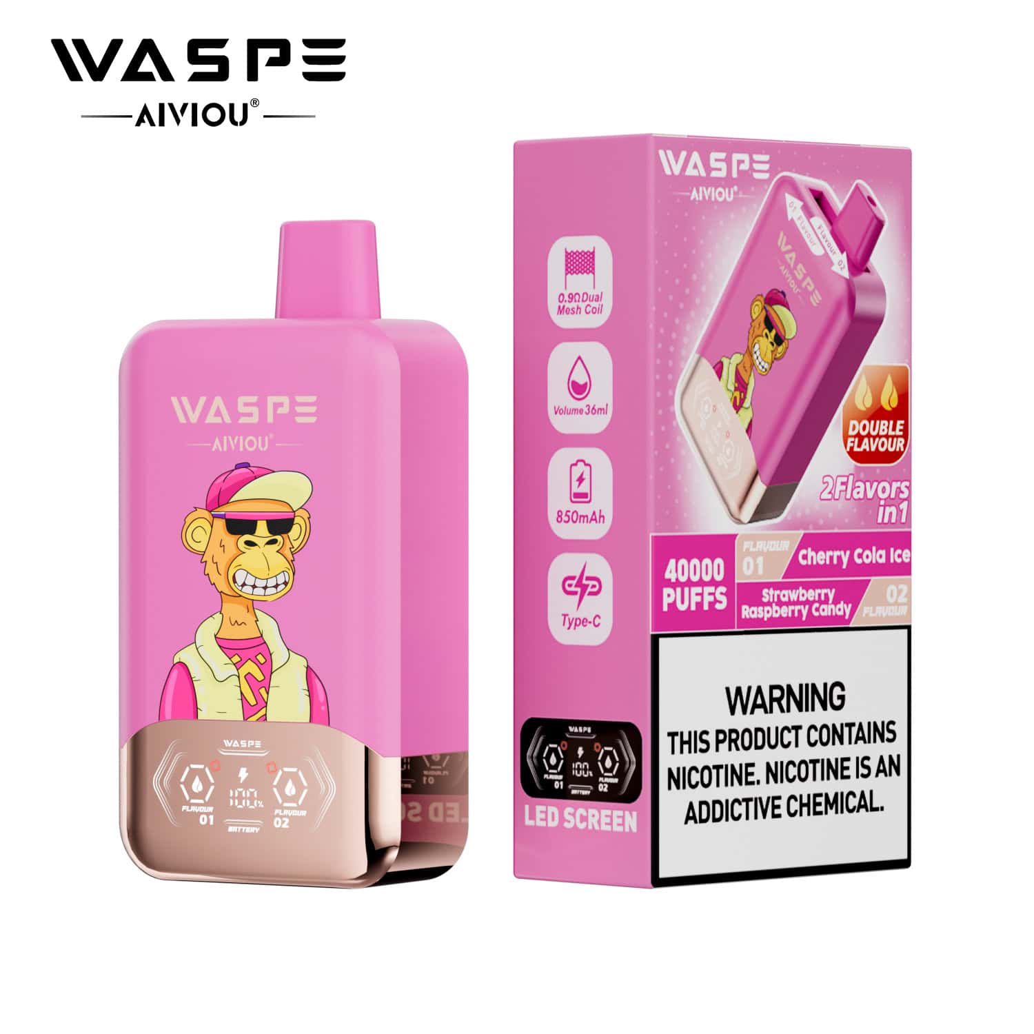 WASPE AIVIOU 40000 Cherry Cola Ice & Strawberry Raspberry Candy - Imagen 2