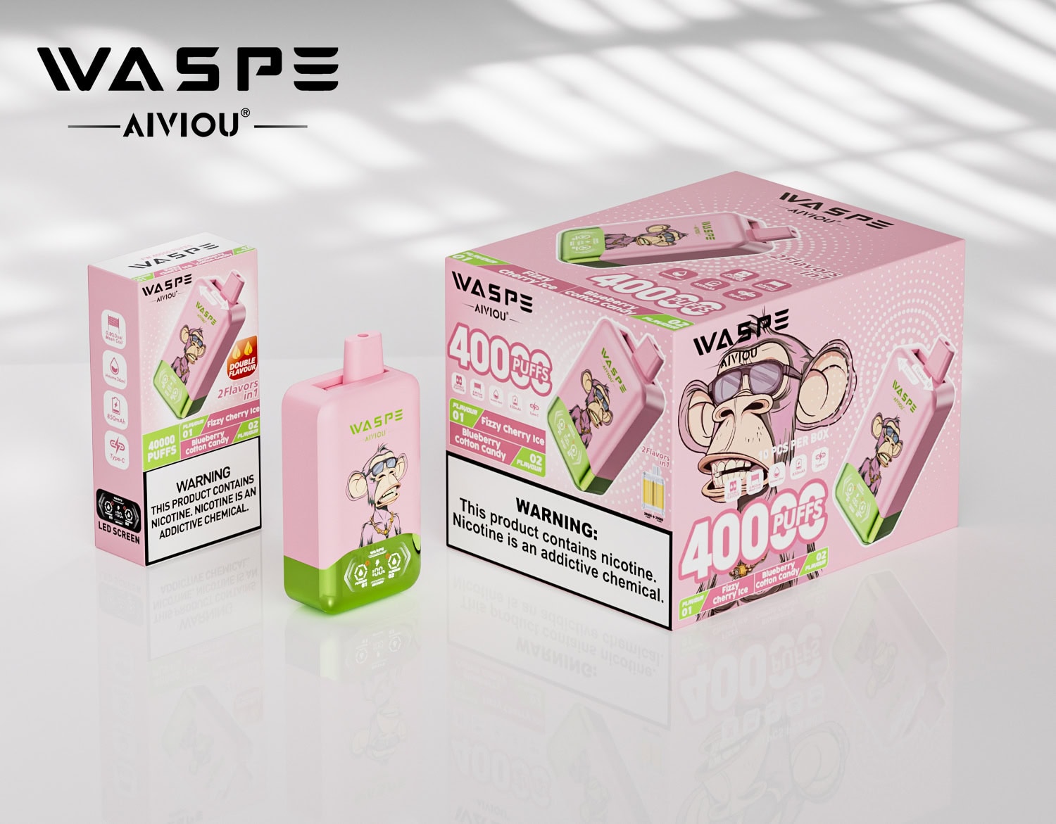 WASPE AIVIOU 40000 Fizzy Cherry Ice & Blueberry Cotton Candy - Image 3