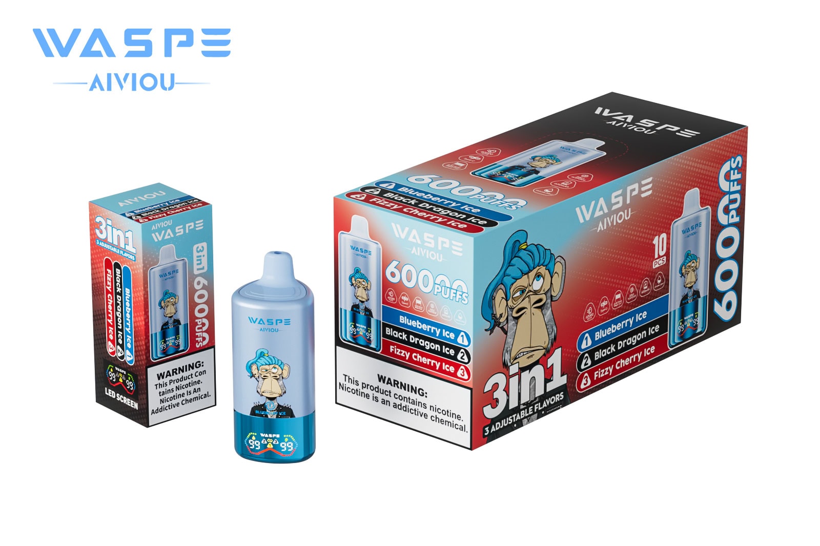 WASPE AIVIOU 60000 Blueberry Ice & Black Dragon Ice & Fizzy Cherry Ice - Image 3