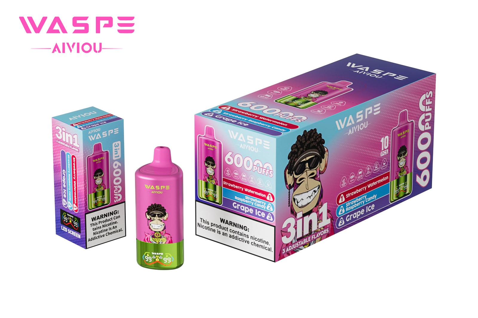 WASPE AIVIOU 60000 Strawberry Watermelon & Strawberry Raspberry Candy & Grape Ice - Image 3