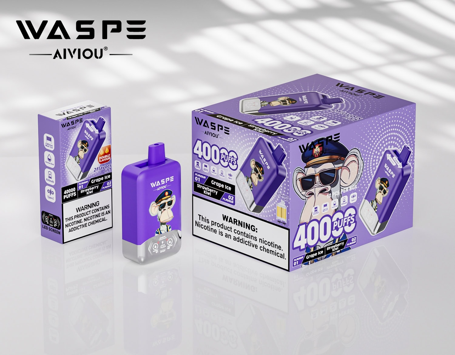 WASPE AIVIOU 40000 Grape Ice & Strawberry Kiwi - Image 3