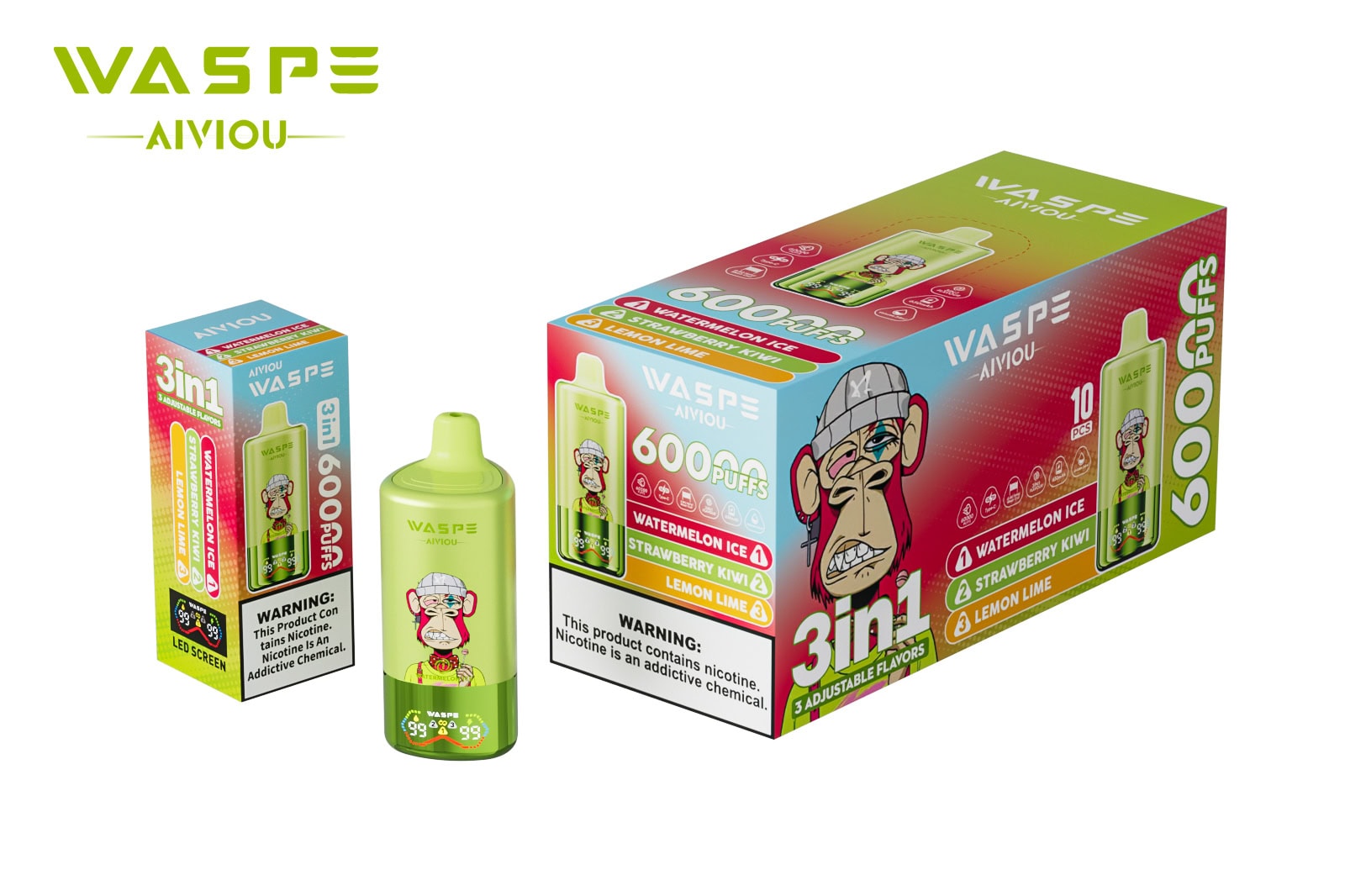 WASPE AIVIOU 60000 Watermelon Ice & Strawberry Kiwi & Lemon Lime - Image 3