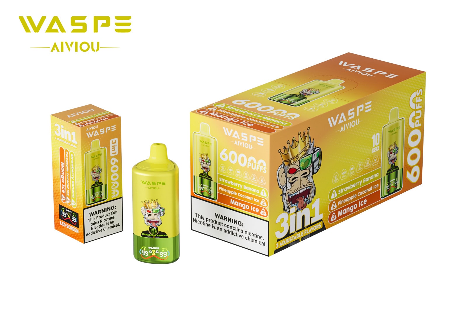 WASPE AIVIOU 60000 Strawberry Banana & Pineapple Coconut Ice & Mango Ice - Image 3
