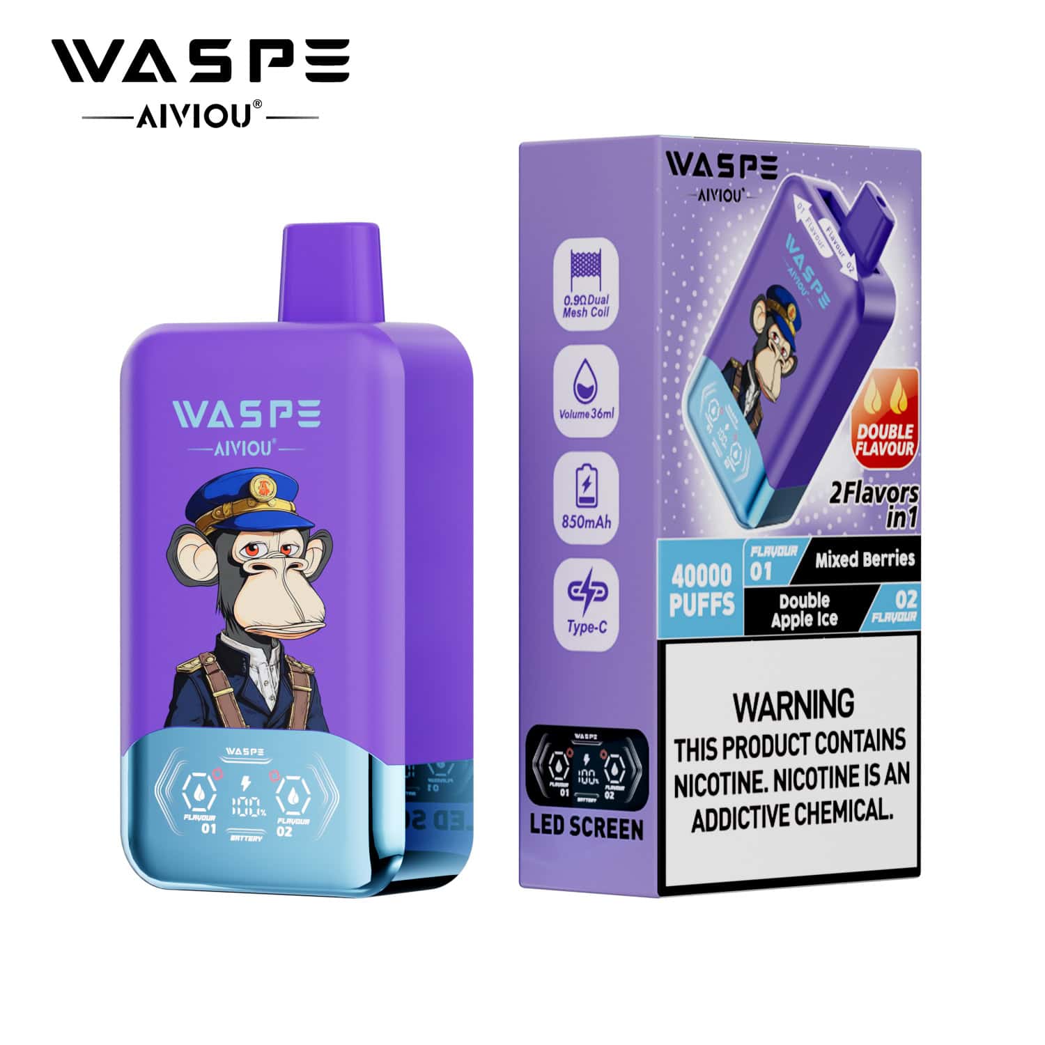 WASPE AIVIOU 40000 Mixed Berries & Double Apple Ice - Image 2