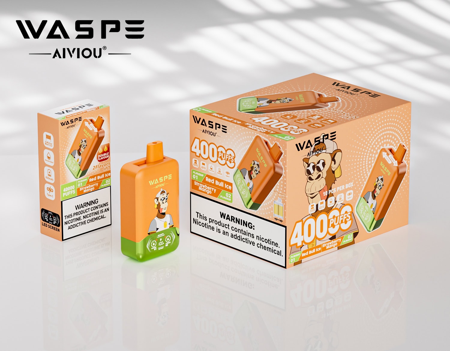 WASPE AIVIOU 40000 Red Bull Ice & Strawberry Mango - Imagen 3